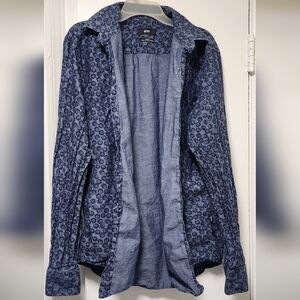 Boss Blue Patterned Casual Button Down Shirt